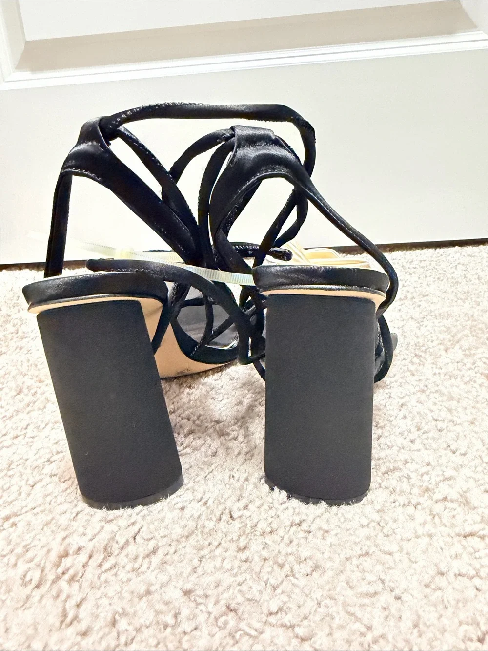 Gianni Bini Black Lace-Up Heels with Cream Rose Accents